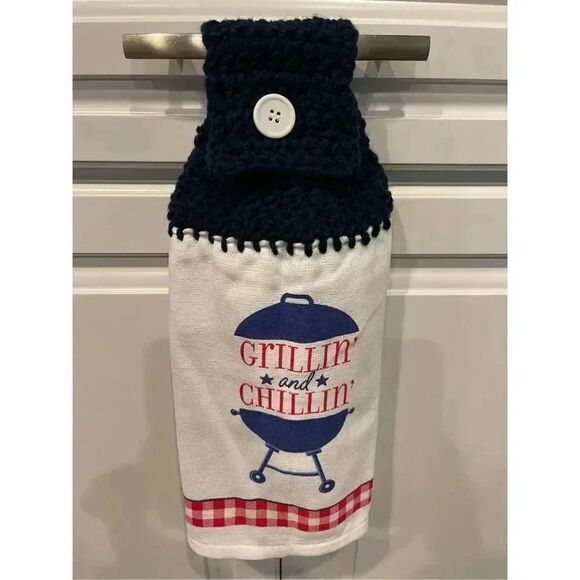 Crochet Top Kitchen Towel- Grillin And Chillin - Picture 3 of 3